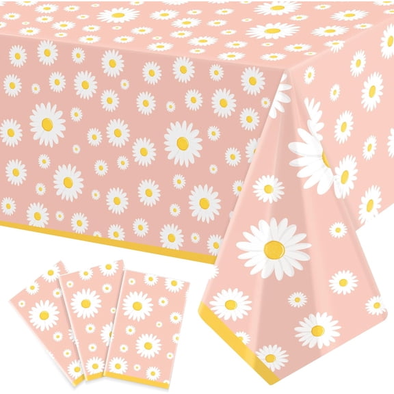 3-Pack Daisy Flower Tablecloth Disposable Plastic Table Cover For Birthday Party Baby Shower Wedding Retro Hippie Decorations