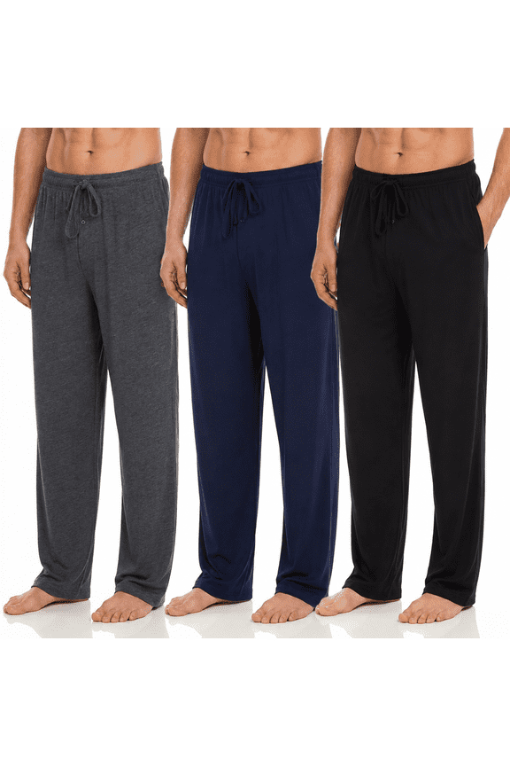 Mens Pajama Pants 3 Pack – Soft Knit Sleep & Lounge Pants with Pockets, Elastic Waist & Drawstring, Mens Lounge Sleepwear, Up to 3XL