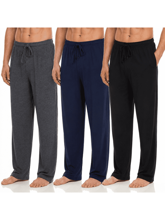 Mens Pajama Pants 3 Pack – Soft Knit Sleep & Lounge Pants with Pockets, Elastic Waist & Drawstring, Mens Lounge Sleepwear, Up to 3XL