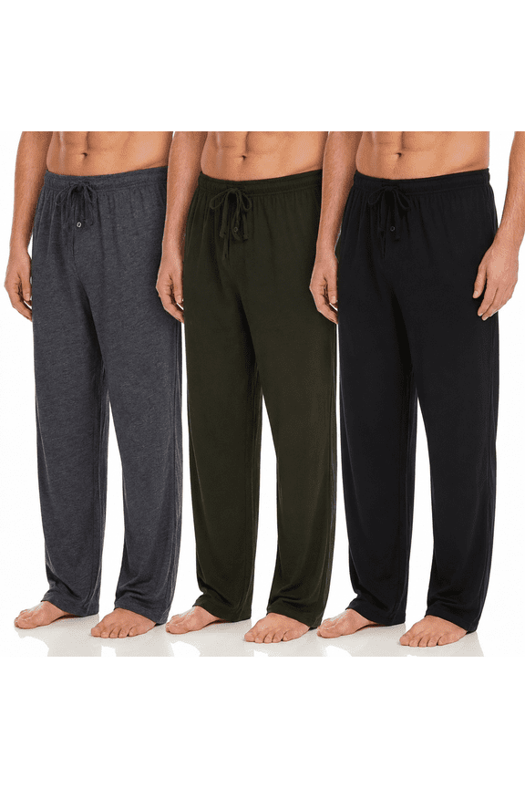 Mens Pajama Pants 3 Pack – Soft Knit Sleep & Lounge Pants with Pockets, Elastic Waist & Drawstring, Mens Lounge Sleepwear, Up to 3XL
