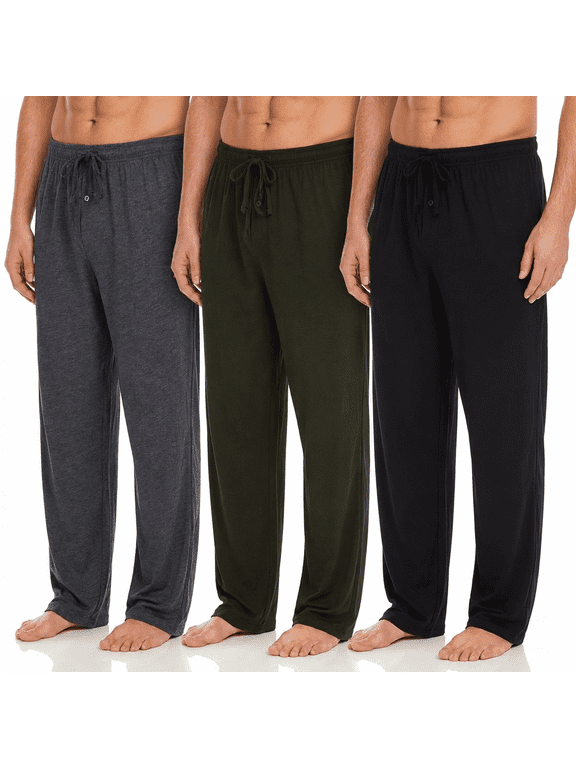 Mens Pajama Pants 3 Pack – Soft Knit Sleep & Lounge Pants with Pockets, Elastic Waist & Drawstring, Mens Lounge Sleepwear, Up to 3XL