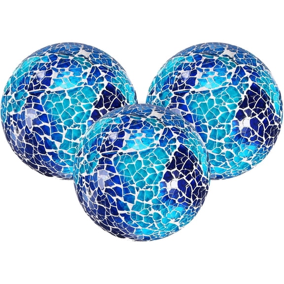 3-Pack Decorative Ball for Bowls, 3 Inch Mosaic Glass Balls Decorative Glass Orbs for Home Decor/Dining Tables/Wedding Party/Coffee Table/Centerpiece Decor [Blue White]