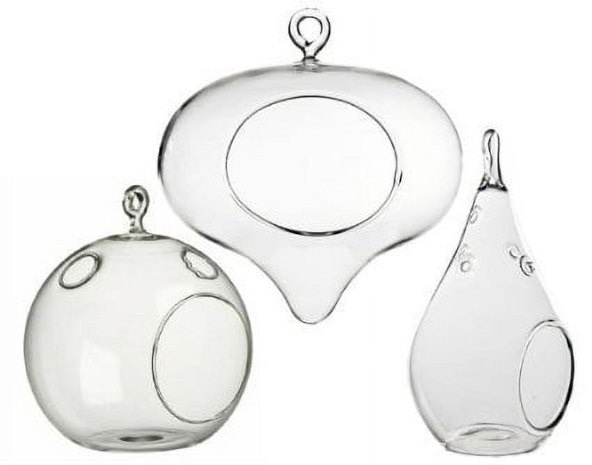 3 Pack Decorative Clear Hanging Votive Candle Holder / Glass Heart, Orb