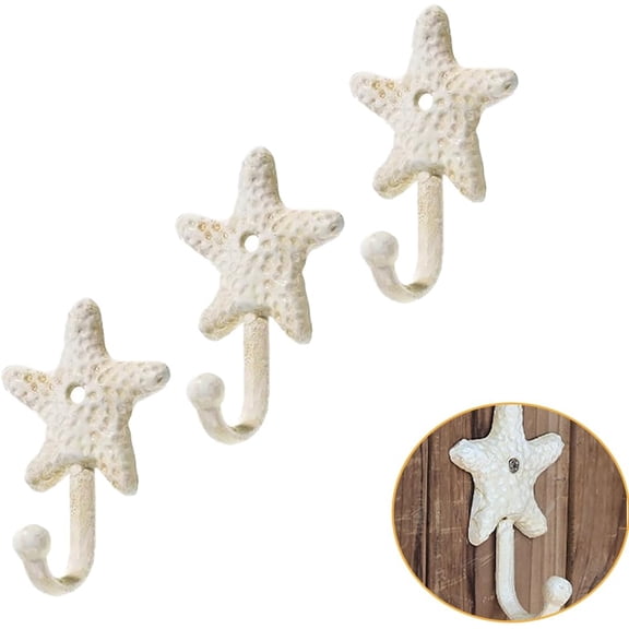 3-Pack Decorative Wall Hooks,Nautical Coastal cast Iron Starfish Design for Decorative Towel Hanging in bathrooms, Pool Towel Holder, and Coat Racks in Kitchen, Bedroom, Hotel, Pool Areas.