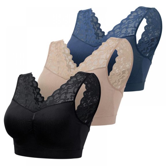 3 Pack Deep V Neck Lace Sports Bra Push Up Padded Yoga Brassiere Seamless Fitness Gym Bralette Breathable Crop Top Bras