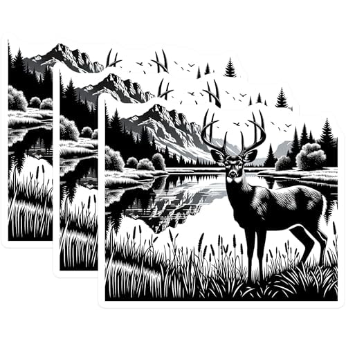 (3 Pack) Deer Decals - Buck Silhouette Sticker - Mountain Lake Laptop Decals - 3 Inches On Longest Side - Easy Peel & Apply - Made in USA - 3MCS4781