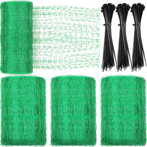3 Pack Deer Fence Netting Bird Netting Garden Net with 150 Pcs Cable Ties for Bird Protect Plants, Vegetables Against Birds Fruit Trees Deer Squirrel Rabbit and Other Animals (Green,7x100 ft)