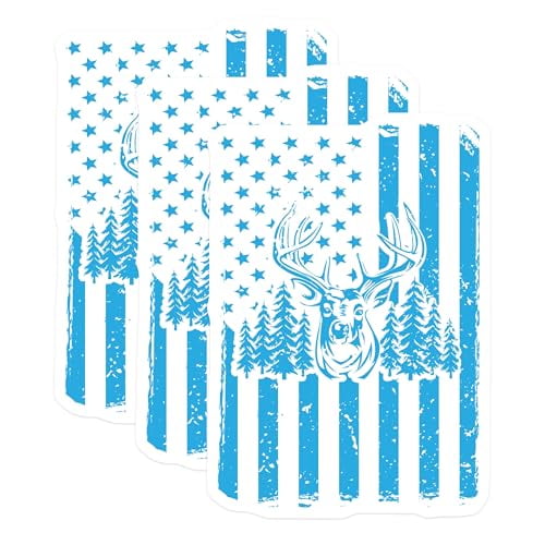 (3 Pack) Deer Hunter American Flag Decals - Buck Hunting Decal - Patriotic Decals - 3 Inches On Longest Side - Easy Peel & Apply - Made in USA - 3MCS4330