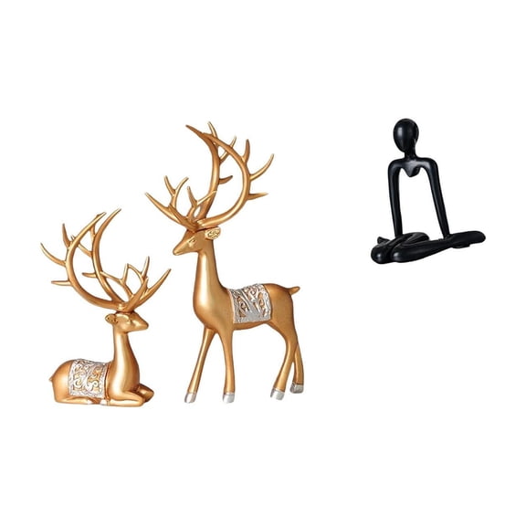 3 Pack Deer Statue Tabletop Figurine Abstract Sculpture Resin Craft for Home Office Bookshelf Decoration