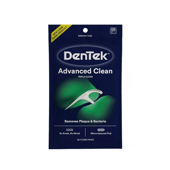 DenTek Advanced Clean Triple Clean Floss Picks, Removes Plaque and Bacteria, Micro-Textured Pick, 90 Count (Pack of 3)