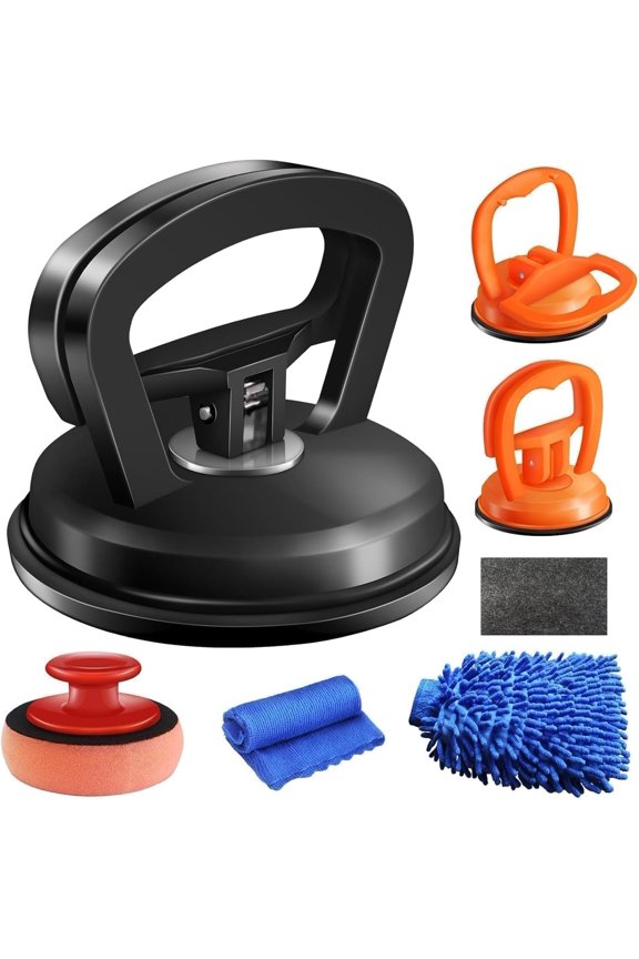 3 Pack Dent Puller Kit - 7-Piece Suction Cup Car Dent Removal Tool with Handle Lifter, for Auto Body, Glass, Screen & Object Moving (Black & Orange)-dh
