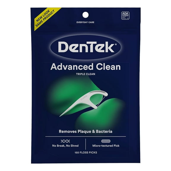 DenTek Advanced Clean Triple Clean Floss Picks, Removes Plaque & Bacteria, No Break No Shred, Micro-Textured Pick, 150 Count (Pack of 3)