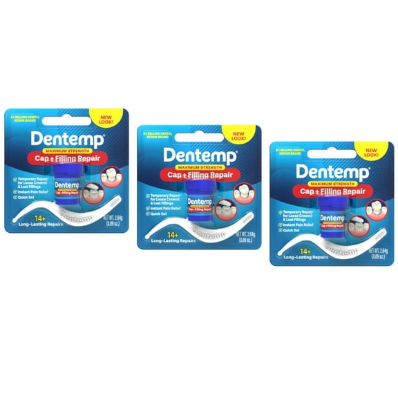 3 Pack Dentemp O.S. One Step Caps and Fillings Repair 14+ Repairs 2.64 grams Each