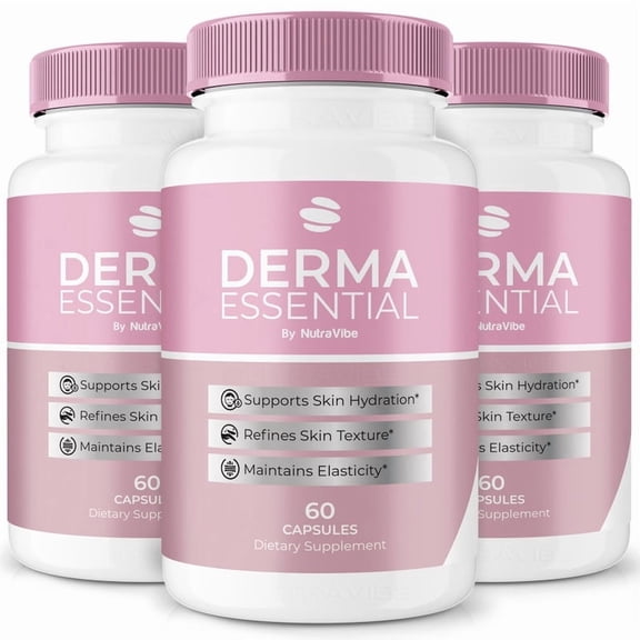 (3 Pack) Derma Essential Capsules – Daily Skin Formula with a Clean, Natural Blend | Supports Hydration, Texture & Radiant Glow from Within (180 Capsules)