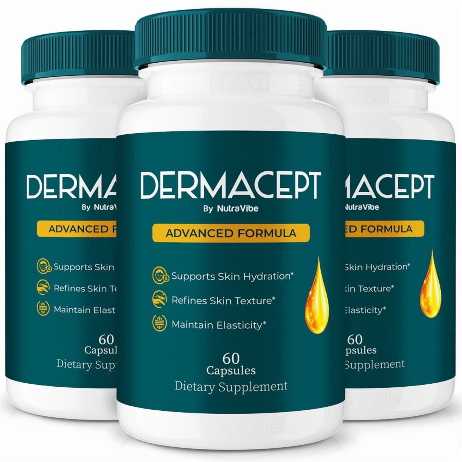 (3 Pack) DermaCept Capsules – Daily Skin Formula with a Clean, Natural Blend Inspired by Derma Cept Care Routines | Supports Hydration, Texture & Radiant Glow from Within (180 Capsules)
