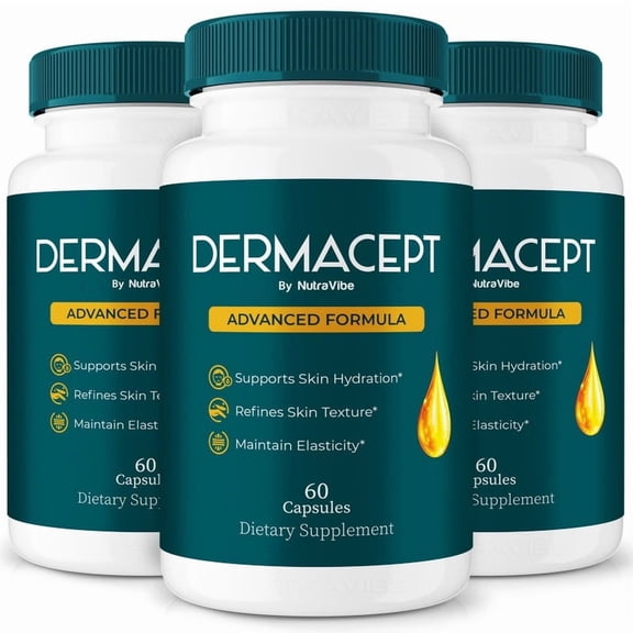 (3 Pack) DermaCept Capsules Daily Skin Formula with a Clean, Natural Blend Inspired by Derma Cept Care Routines | Supports Hydration, Texture & Radiant Glow from Within (180 Capsules)