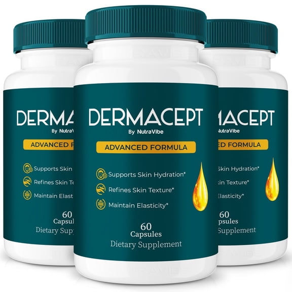 (3 Pack) DermaCept Capsules Daily Skin Formula with a Clean, Natural Blend Inspired by Derma Cept Care Routines | Supports Hydration, Texture & Radiant Glow from Within (180 Capsules)