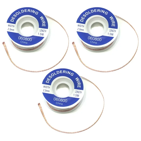 3 Pack Desoldering Wick, 2.5Mm Width, 5' Length For Solder Removal