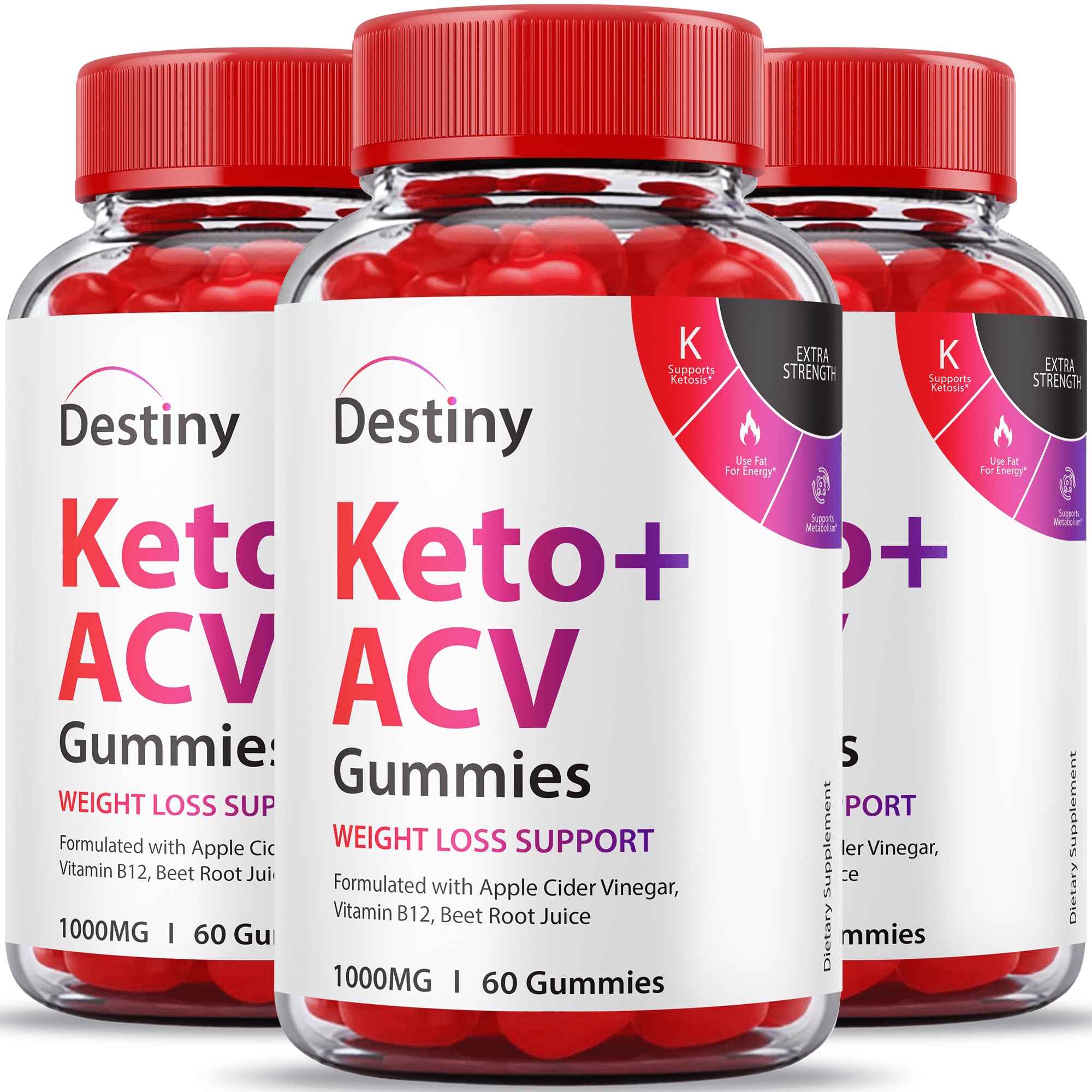 (3 Pack) Destiny Keto Acv Gummies Official Formula, Vegan Weight Loss with Vitamin B12 Gummy