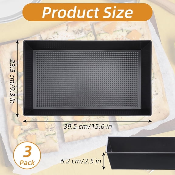 3-Pack Detroit Style Pizza Pan, 10x14x2.5 Inch Nonstick Rectangular Deep Dish Pizza Pans, Heat Resistant Pre-Seasoned Detroit Deep Dish Pizza Pan, Carbon Steel Sicilian Style Pizza Pan, Bakeware