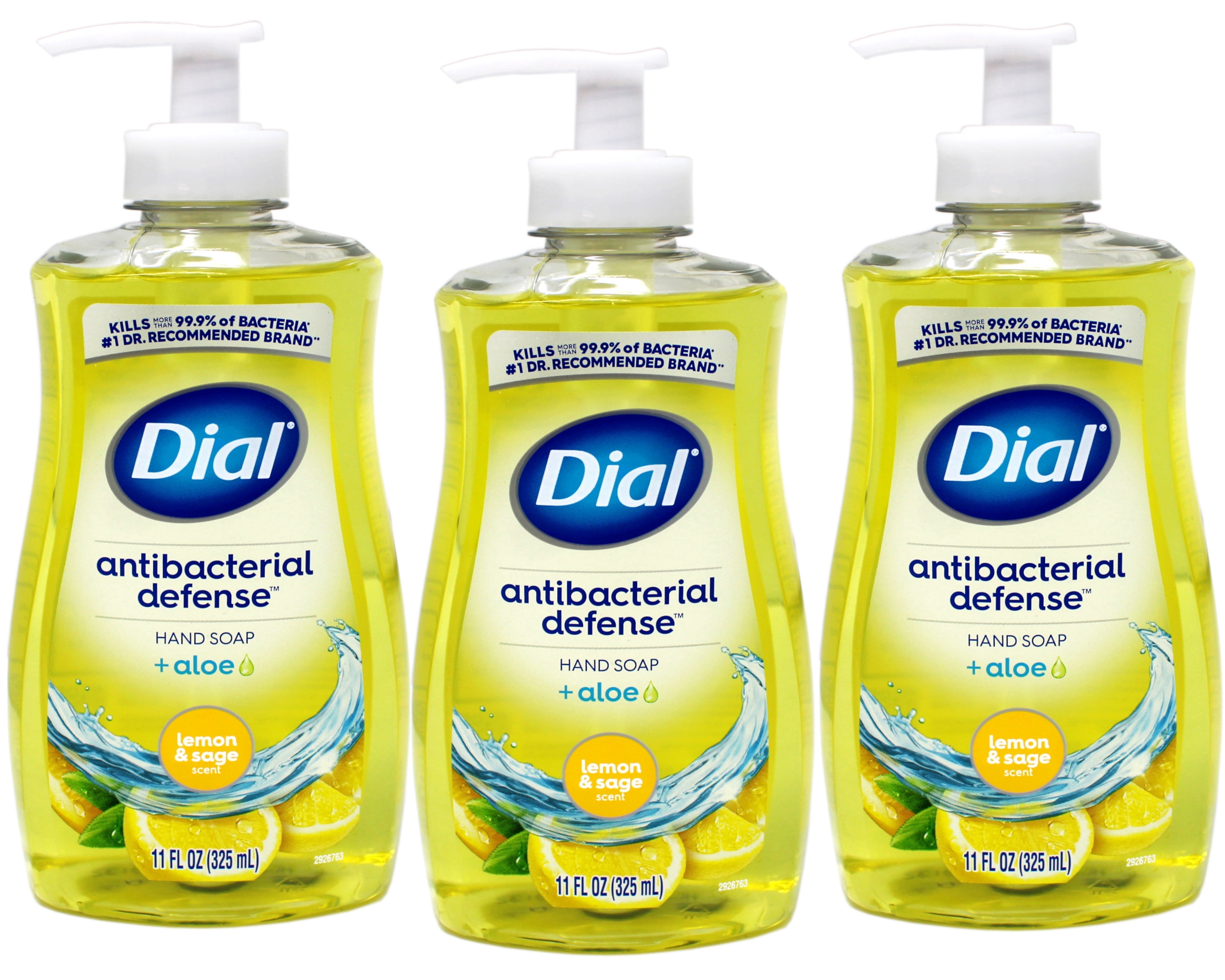3 Pack - Dial Liquid Hand Soap Antibacterial Defense with Aloe, Lemon Sage, 11 FL OZ