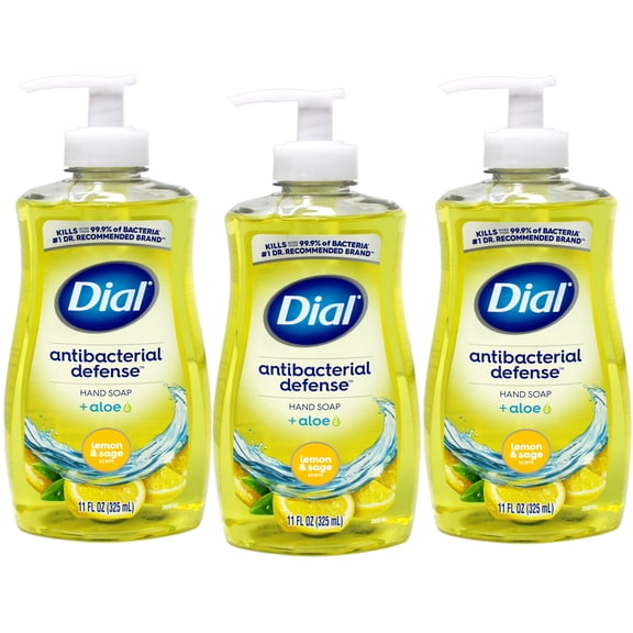 3 Pack - Dial Liquid Hand Soap Antibacterial Defense with Aloe, Lemon Sage, 11 FL OZ