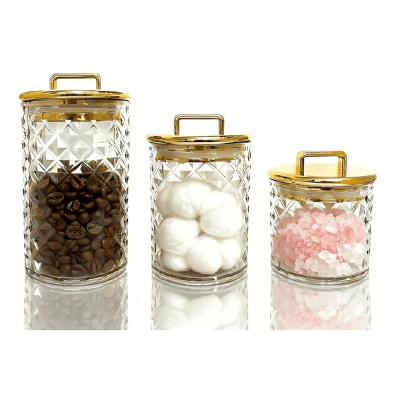 Wanchiy 3 Pack Diamond Cut Acrylic Canisters, Airtight Gold Lid Candy ...