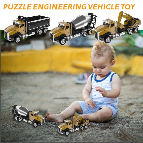 3 Pack of Diecast Engineering Construction Vehicles, Dump Truck, Digger, Mixer Truck, 1/50 Scale Metal Collectible Model Cars, Pull Back Car Toys with Opening Doors for Boys and Girls