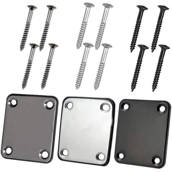 3 Pack Different Colors Electric Guitar Neck Plate with Crews, SourceTon Guitar Neck Plate (Silver, Black, Gun Black) for Replacement Electric Guitar Part
