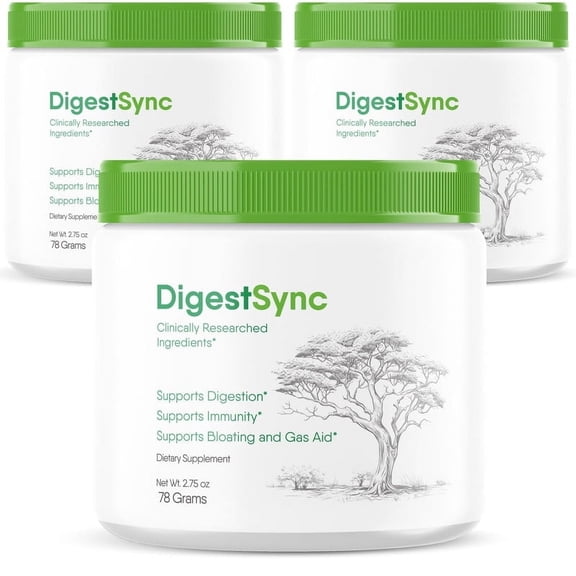 (3 Pack) Digest Sync, Official DigestSync Natural Gut Breakthrough, Supplement, Daily Nutrition in a Jar for Weight Loss, Digestive Wellness, Powder Reviews (90 Servings)