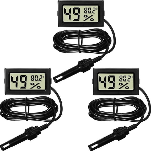 3 Pack Digital Hygrometer Thermometer with Probe, Fahrenheit LCD Monitor for Reptile Brooder, Plant, Office