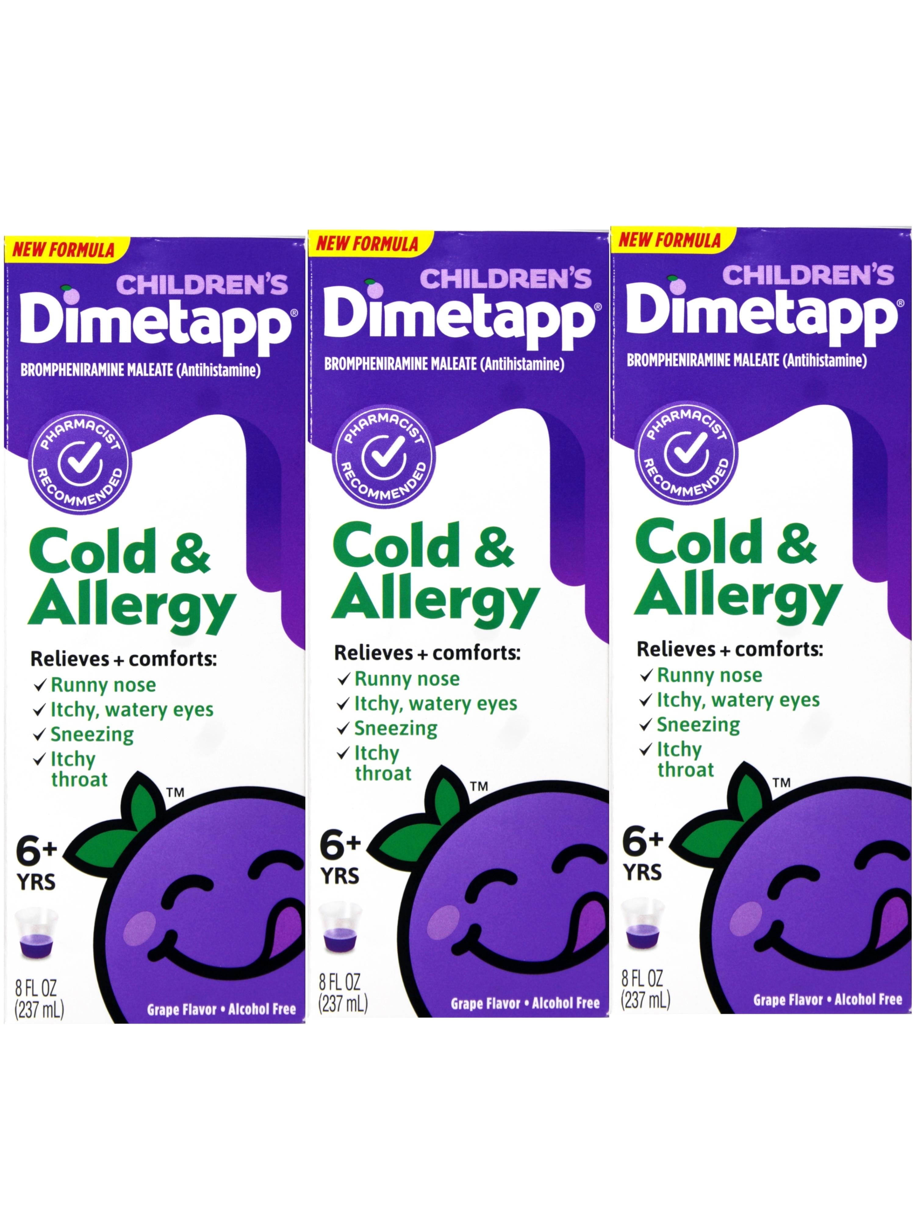 3 Pack - Childrens Dimetapp Cold & Allergy Liquid Grape Flavor, Alcohol-Free, 8 fl oz