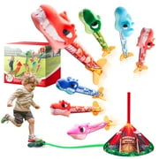 SYNCFUN Dinosaur Toy Rocket Launcher for Kids, 6Pcs Dinosaur Foam Rockets, Outdoor Toys for Boys 3 4 5 6 7 8 Years Old