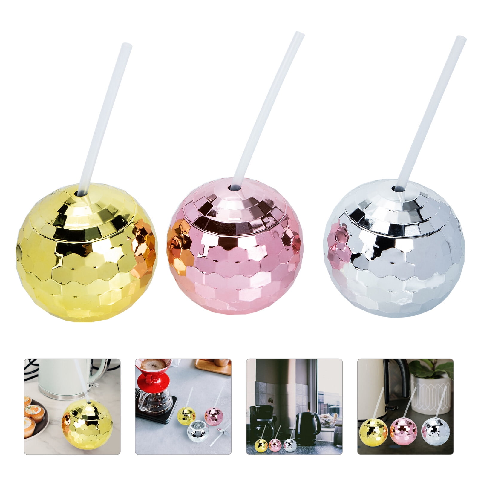 3 Pack Disco Ball Cups with Lids & Straws, Disco Ball Tumbler Disco