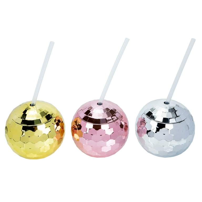 3 Pack Disco Ball Cups with Lids & Straws, Disco Ball Tumbler Disco Flash  Ball Cup Sparkly Glitter Disco Party Drinking Tea Syrup Bottle