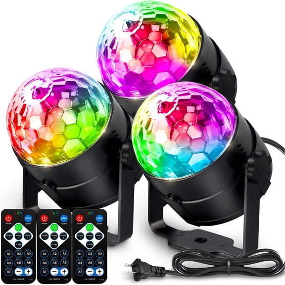[3-Pack] Disco Ball DJ Party Lights Sound Activated with Remote Control Strobe Lamp 7 Modes Stage Light for Home Room Dance Parties Karaoke Halloween Christmas Birthday Decorations