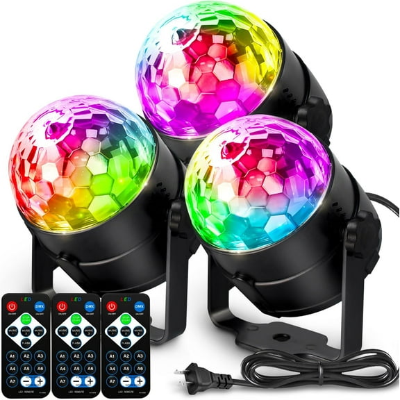 [3-Pack] Disco Ball DJ Party Lights Sound Activated with Remote Control Strobe Lamp 7 Modes Stage Light for Home Room Dance Parties Karaoke Halloween Christmas Birthday Decorations