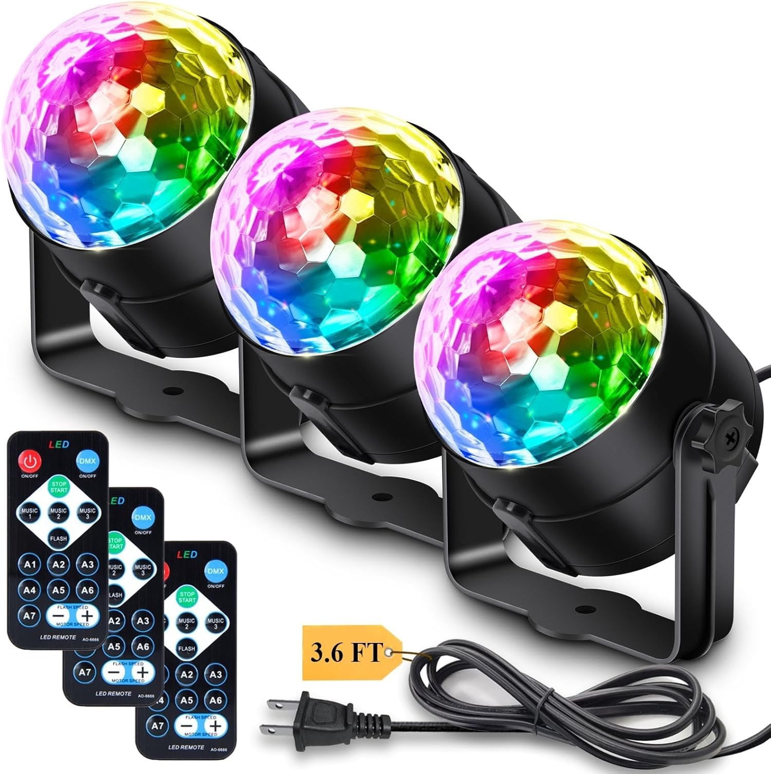 3-Pack Disco Ball Party Lights Sound Activated with Remote Control, 12 Modes Strobe Stage DJ Lights for  Room Karaoke Dance Party Supplies Birthday Party Decorations White Elephant Gifts