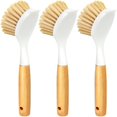 thumbnail image 1 of 3 Pack Dish Brush Set with Bamboo Handle, Kitchen Cleaner for Cleaning Pot, Pan, Sink and Stove, Scrubber with Medium Bristles, Yellow, 1 of 5