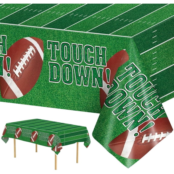 3-Pack Disposable Football Plastic Tablecloth Set - Waterproof & Oilproof, Each 108" x 54" - Touchdown Field Design for Game Day, Tailgate, Super Bowl, Party Decorations