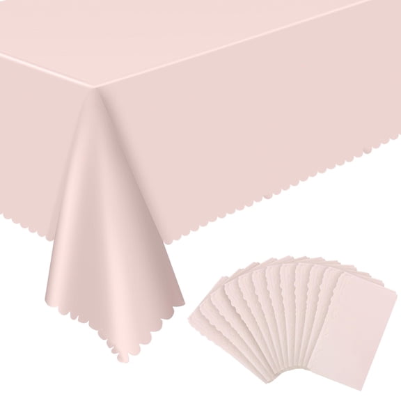 3 Pack Disposable Light Pink Plastic Tablecloths 54x108 Inch Scalloped Edges Rectangular Covers for Spring Easter Baby Shower Bridal Party Wedding