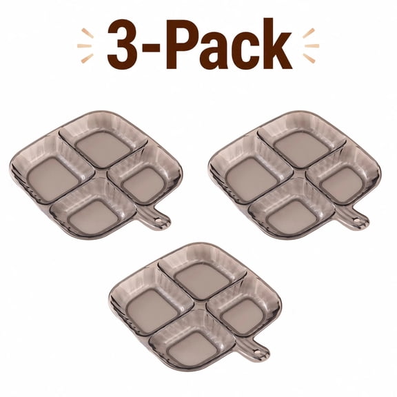 3-Pack Divided Serving Plates with Handle, Plastic Snack & Side Dish Tray Organizer, Multi-Compartment Food Plates for Home Dining