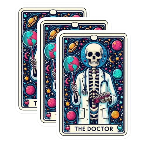 (3 Pack) Doctor Skeleton Decals - Tarot Card Inspired - Medical Laptop Decal - 3 Inches On Longest Side - Easy Peel & Apply - Made in USA - 3MCS4154