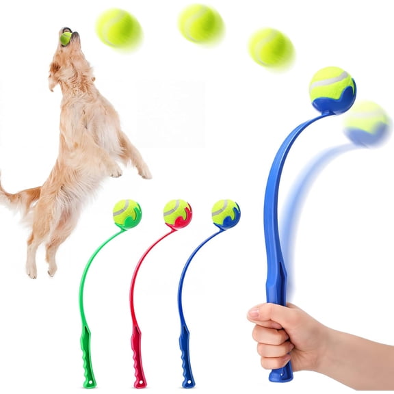 3 Pack Dog Ball Throw Launcher, 17.7 Inch Long Handle No-Bend Fetch Toy Stick, Compatible with 2.56 Inch Tennis Balls, Portable Hygienic Outdoor Interactive Play Tool for Medium Large Dogs
