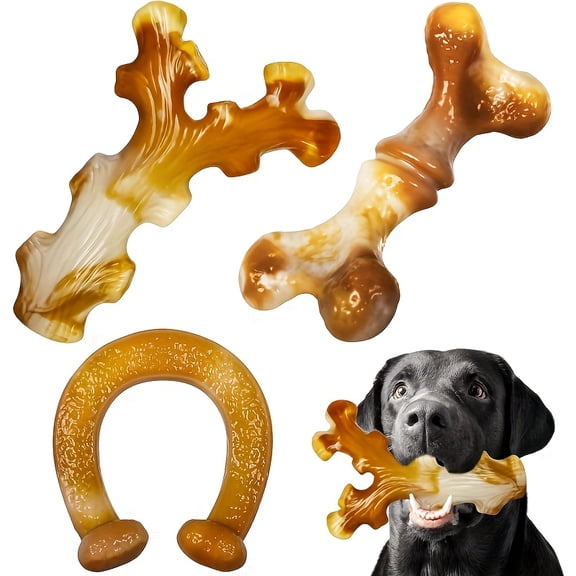 3-Pack Dog Chew Toys for Strong Chewers - Tough Nylon Toys for Medium Breeds & Pitbulls, Unbreakable, Keeps Dogs Engaged