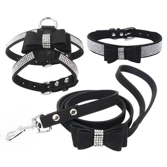 3-Pack Dog Collar And Leash Set, Black S Size Adjustable Pet Collar Harness With Leash, Comfortable Padded Control For Small Dogs (Neck 8-10In, Chest 11-14In)