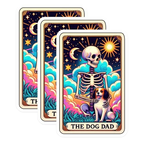 (3 Pack) Dog Dad Tarot Card Decals - Cavalier Spaniel - Spooky Skeleton Laptop - 3 Inches On Longest Side - Easy Peel & Apply - Made in USA - 3MCS4155