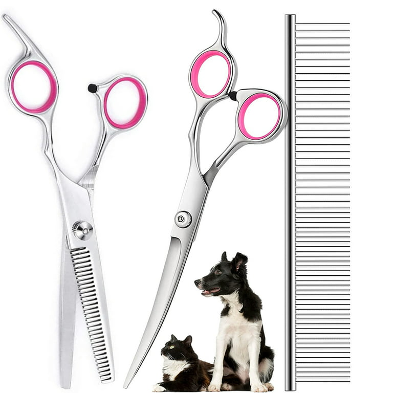 3 Pack Dog Grooming Scissors with Safety Round Tip, Perfect Steel Up-Curved Grooming Scissors Thinning Cutting Shears with Pet Grooming Comb for Dogs