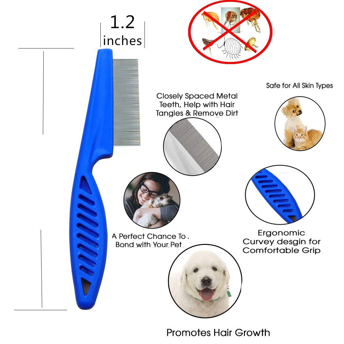 3 Pack Dog Hair Flea Comb, Stainless Pin Dog Cat Grooming Tick Lice