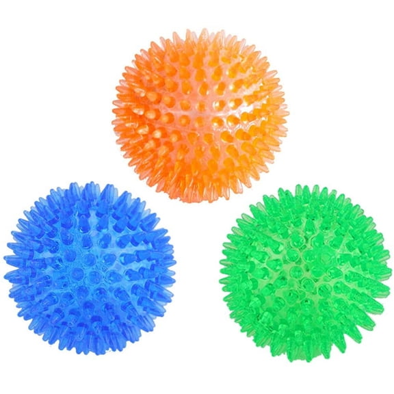 3 Pack Dog Squeaky Toys Spike Ball, TPR Dog Toy Balls Eco-Friendly Natural Rubber TPR Dog Toy